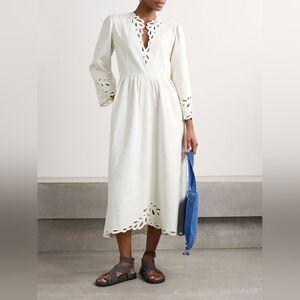 Women's White Eyelet Maxi Dress with Bell Sleeves